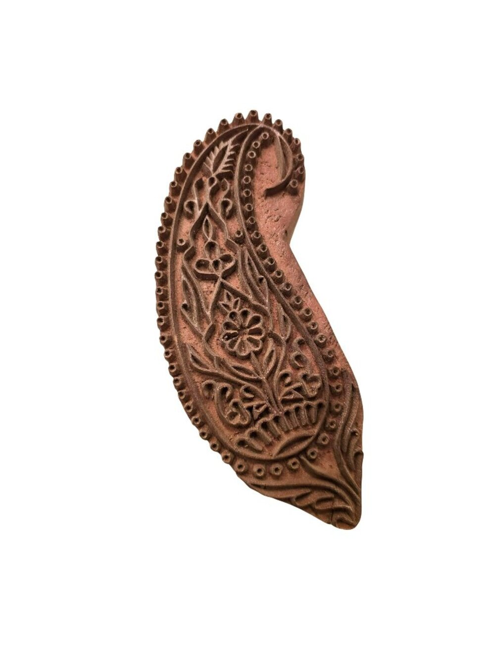 Antique Hand-Carved Wooden Textile Printing Block Floral Paisley Design JH1876